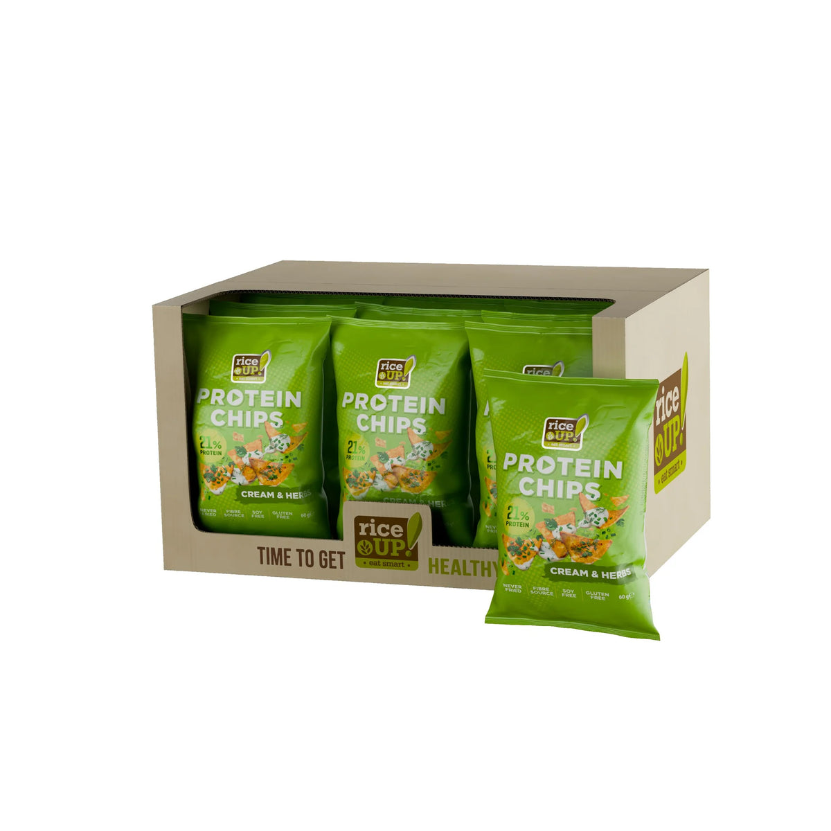 Chips | Protein Cream &amp; Herbs Chips (21% Protein) - Gluten Free, Not Fried &amp;amp; Whole Grain-No Preservatives &amp;  - Riceup - 60gm