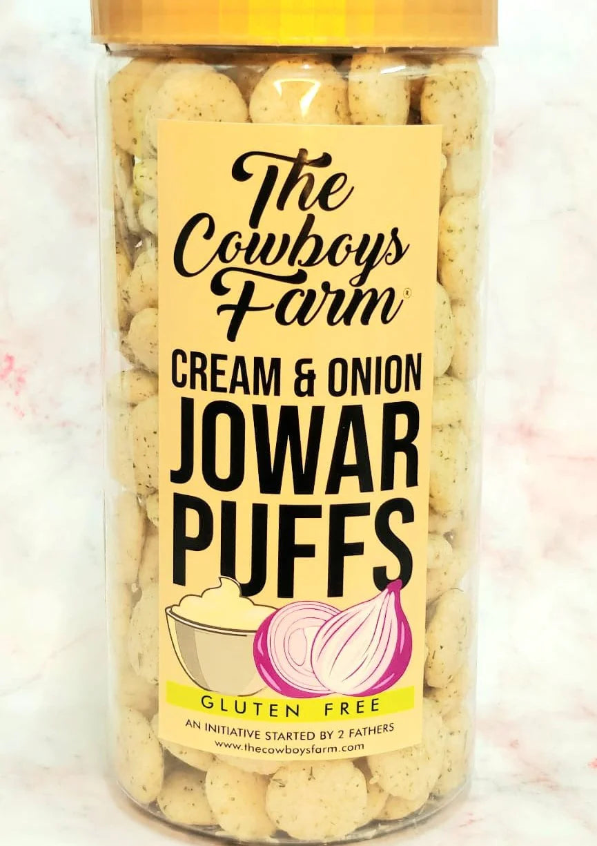 Jowar Puffs | Cream &amp; Onion Jowar Puffs - Baked - Gluten Free, High In Fibre, Diabetic Friendly &amp; No Msg – The Cow Boys Farm – 170gm