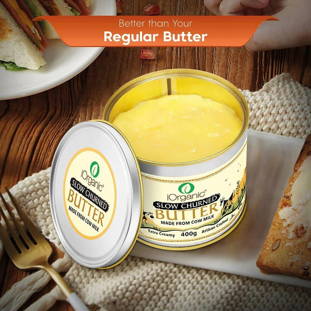 Butter | Slow Churned Butter (Made From Cow Milk) - Extra Creamy - iOrganic - 400gm