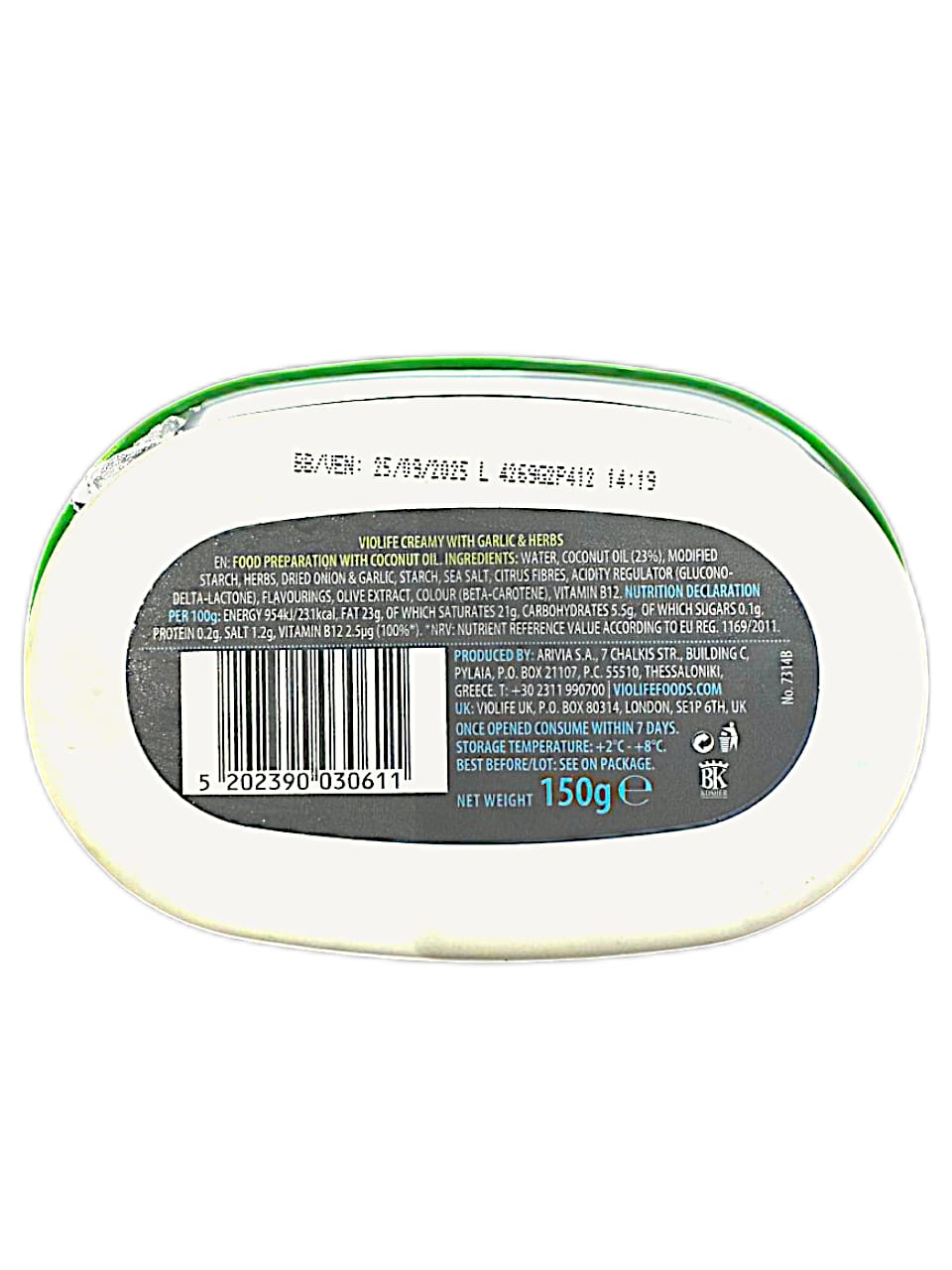 Spread | Creamy (With Garlic &amp; Herbs) - Vegan, Gluten Free, Dairy Free, Soya Free, Lactose Free &amp; No Added Preservatives - Violife - 150gm