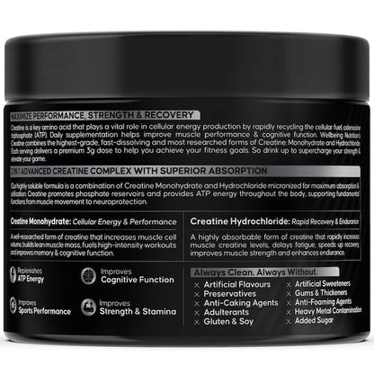 Creatine | Micronized Creatine Monohydrate + HCL (Unflavoured) – Gluten Free, Soy Free, No Artificial Flavours &amp; No Sweeteners – Wellbeing Nutrition – (33 Servings) – 100gm