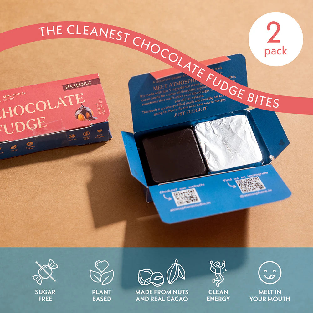 Fudge | Chocolate Hazelnut Fudge - Gluten Free, Vegan, Keto, Guilt-free Sugar Free &amp;amp; Dairy Free - Atmosphere - 48gm
