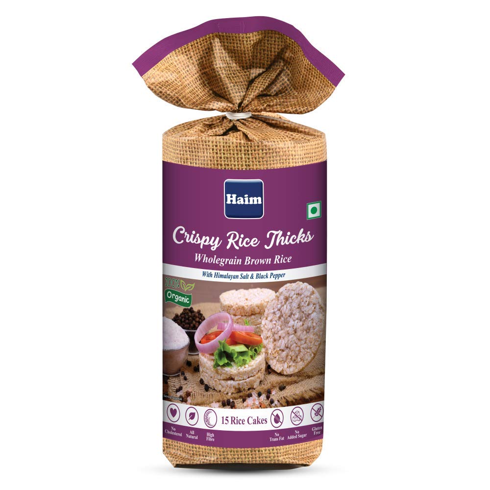 Rice Cake | Crispy Rice Thicks – Wholegrain Brown Rice Cakes (With Himalayan Salt & Black Pepper) – Gluten Free, No Added Sugar & High Fiber - Haim – (15 Rice Cakes) - 136gm