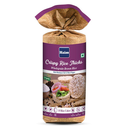 Rice Cake | Crispy Rice Thicks – Wholegrain Brown Rice Cakes (With Himalayan Salt &amp; Black Pepper) – Gluten Free, No Added Sugar &amp;amp; High Fiber - Haim – (15 Rice Cakes) - 136gm