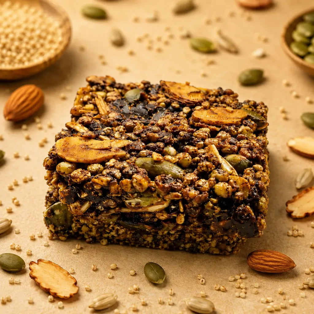 Bar |  Millets Crunch Bars - 48% Dry Fruits- Gluten free, Vegan- Made using coconut sugar-Zero Trans Fats , No Preservatives -The Nibble Box - 25gm