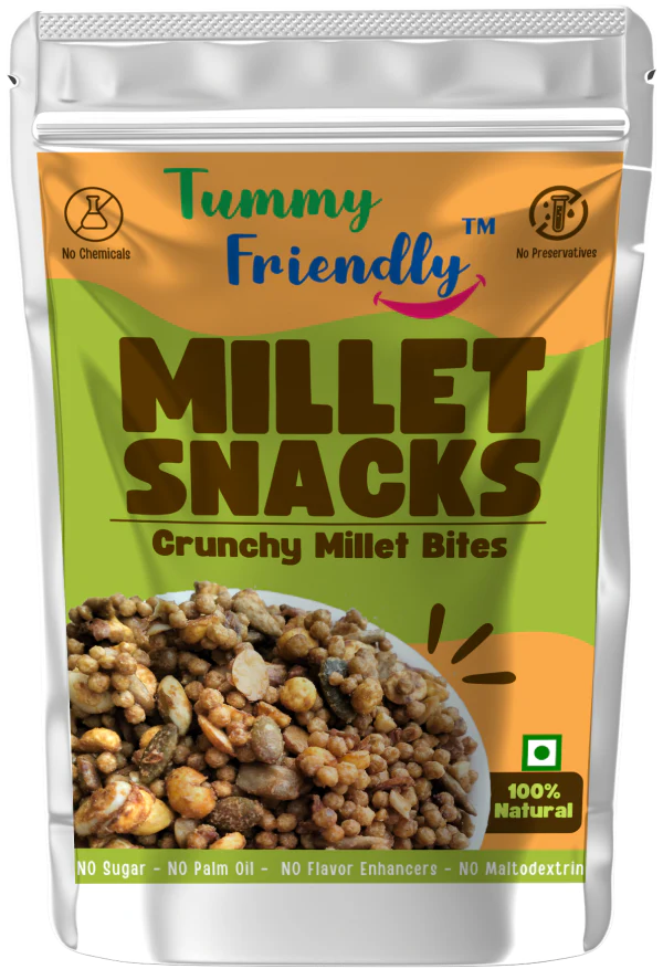 Millet Snacks | Crunchy Millet Bites – No Preservatives, No Chemicals, No Added Sugar, No Palm Oil – Tummy Friendly – 70gm
