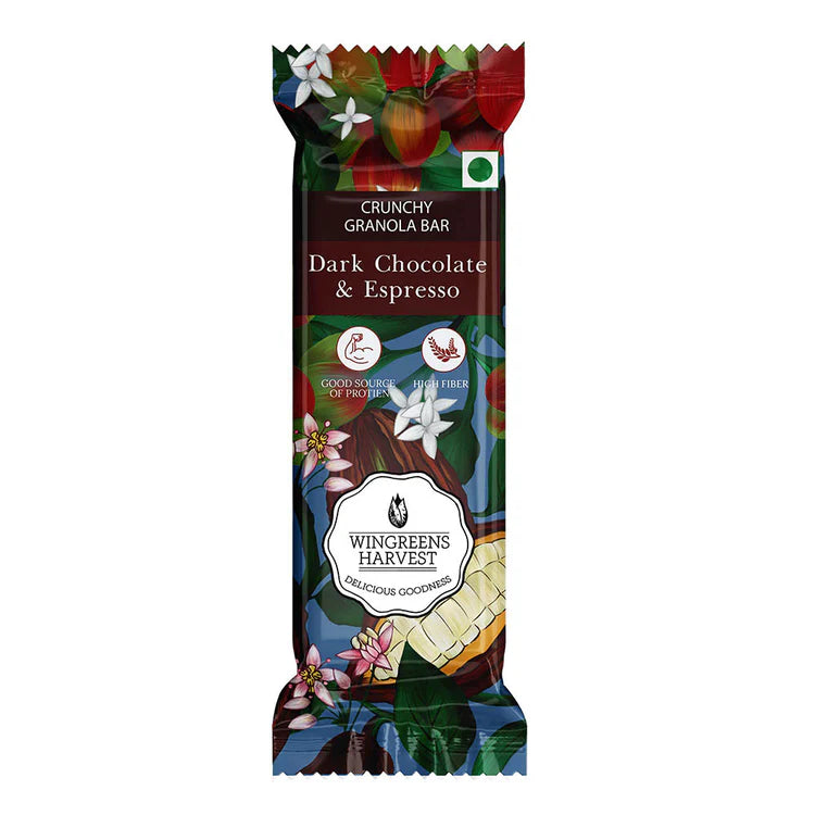 Crunchy Millet Granola Bars – Dark Chocolate & Espresso – Natural - Gluten Free & High Fiber – Wingreens Harvest – 40gm