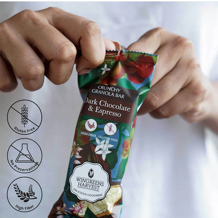 Crunchy Millet Granola Bars – Dark Chocolate &amp; Espresso – Natural - Gluten Free &amp; High Fiber – Wingreens Harvest – 40gm