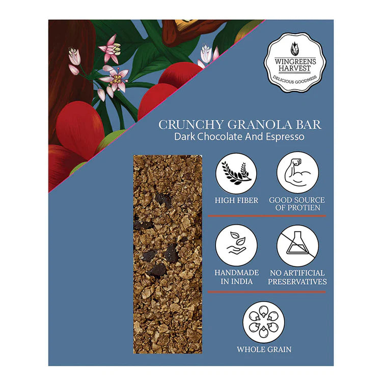 Crunchy Millet Granola Bars – Dark Chocolate &amp; Espresso – Natural - Gluten Free &amp; High Fiber – Wingreens Harvest – 40gm