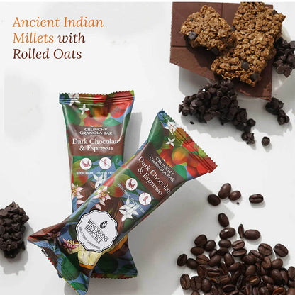 Crunchy Millet Granola Bars – Dark Chocolate &amp; Espresso – Natural - Gluten Free &amp; High Fiber – Wingreens Harvest – 40gm