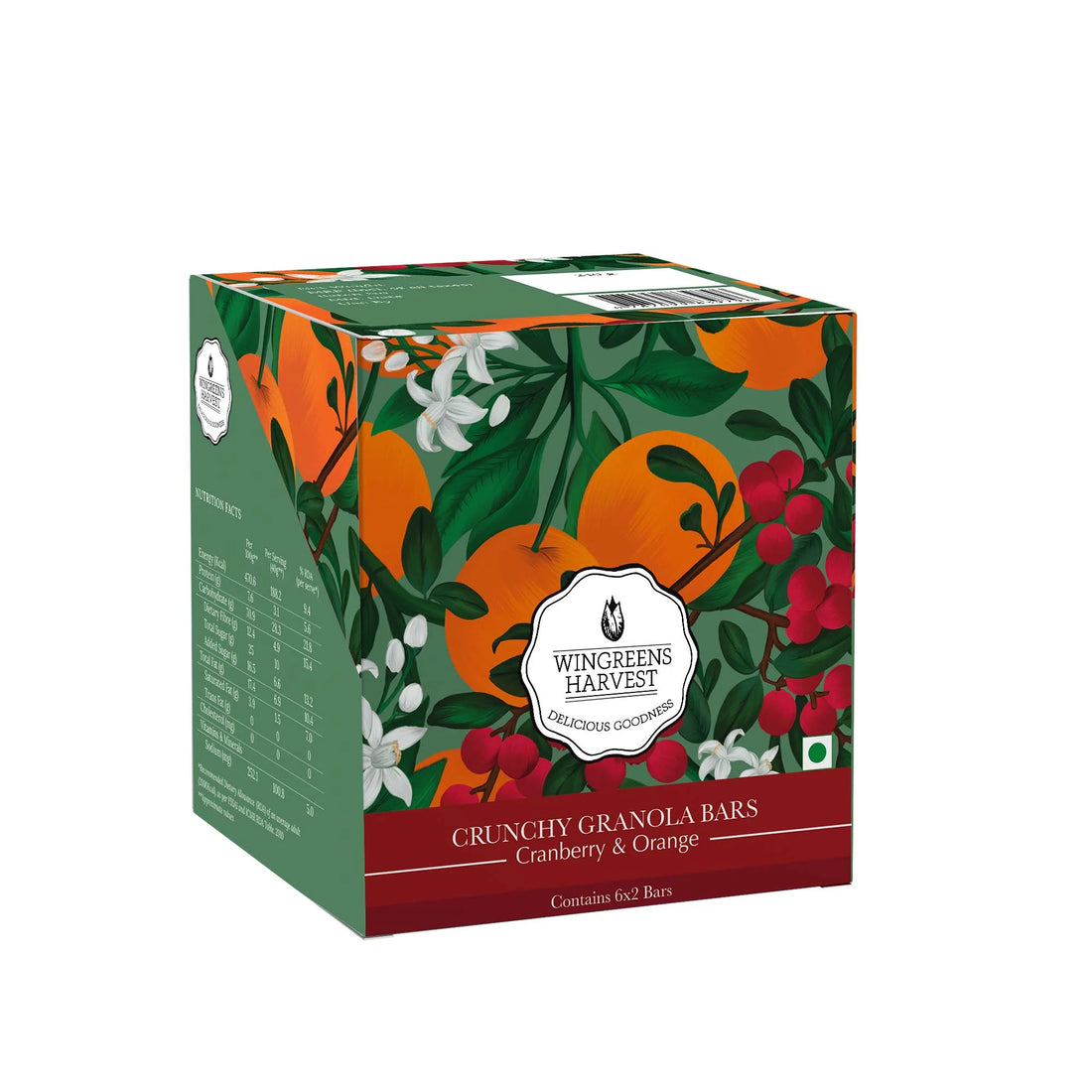 Crunchy Millet Granola Bars - Cranberry & Orange – Vegan & Gluten Free - Wingreens Harvest - 40gm x 6