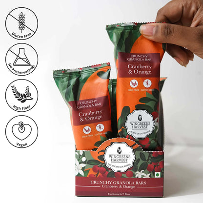 Crunchy Millet Granola Bars - Cranberry &amp;amp; Orange – Vegan &amp; Gluten Free - Wingreens Harvest - 40gm x 6