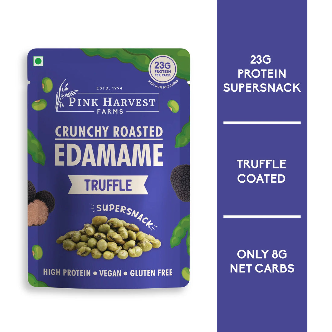 Edamame | Crunchy Roasted Edamame - Truffle - 23g of Protein Per Serving - Vegan, Gluten Free, Non GMO & High In Protein - Pink Harvest - 60gm