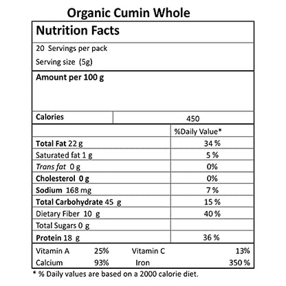 Cumin - USDA Organic - Just Organik - 100gm