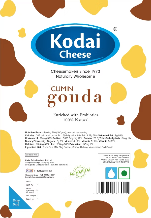 Gouda Cheese | Cumin – Pasteurized - Kodai – 200gm