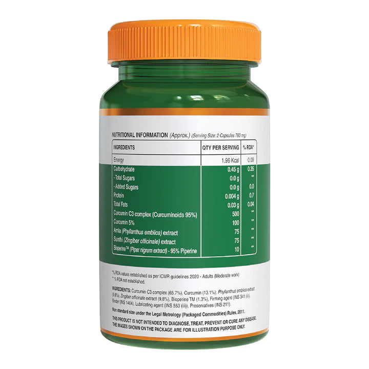 Curcumin | (With C3 Complex &amp; Bioperine) - Fights Inflammation And Supports Joint Health - Natural - Support immunity &amp;amp; Potent Antioxidant - Pure Nutrition - (760mg) - 60 Capsules