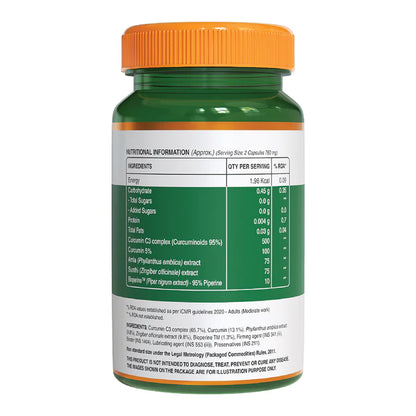 Curcumin | (With C3 Complex &amp; Bioperine) - Fights Inflammation And Supports Joint Health - Natural - Support immunity &amp;amp; Potent Antioxidant - Pure Nutrition - (760mg) - 60 Capsules