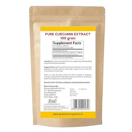 Powder | Curcumin With Piperine Extract Powder-Vegan , Non-GMO , Gluten-Free - Grenera - 100gm