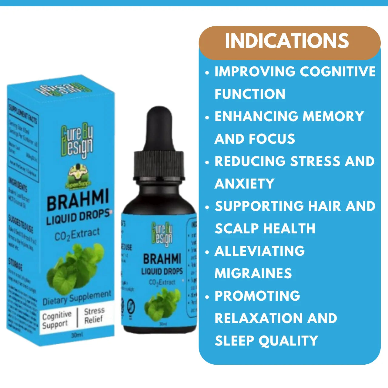 Brahmi Tincture | Co2 Extract - Detox, Boost Immunity, &amp; Energy - Cure By Design - 30ml