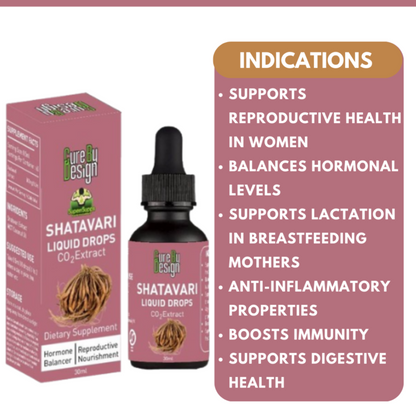 Liquid Drops | Shatavari Liquid Drops ( Co2 Extract )-Dietary Supplement, Harmone Balancer, Reproductive Nourishment- Cure By Design - 30ml