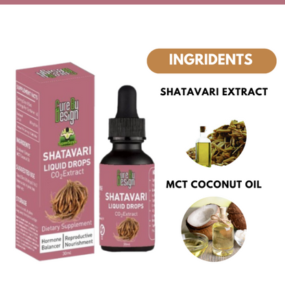 Liquid Drops | Shatavari Liquid Drops ( Co2 Extract )-Dietary Supplement, Harmone Balancer, Reproductive Nourishment- Cure By Design - 30ml