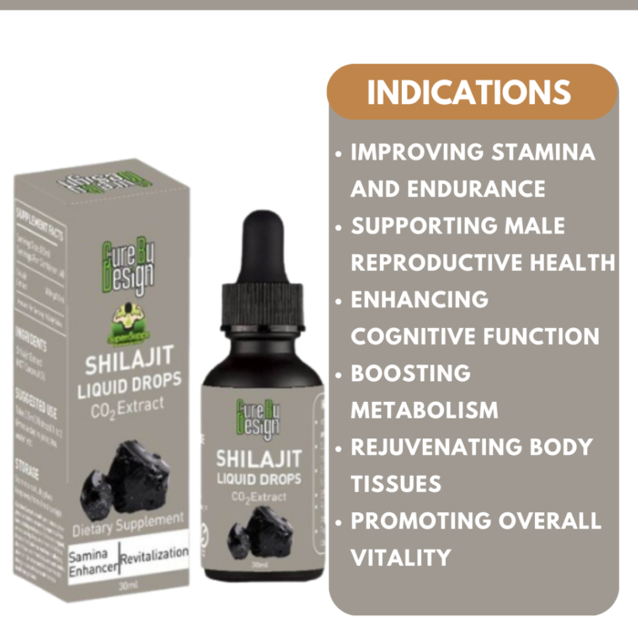 Shilajit Liquid Drops (CO2 Extract) -Dietary Supplement -Unleash Your Potential- Cure By Design - 30ml