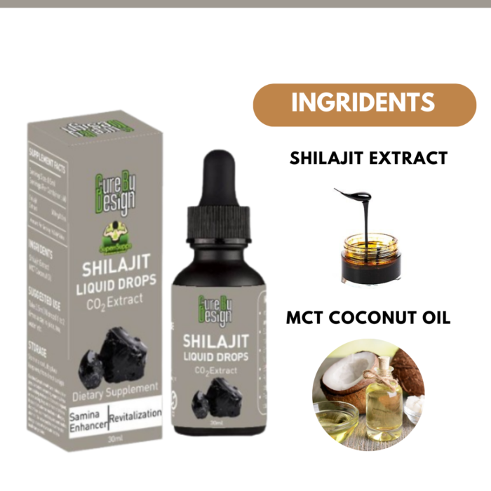 Shilajit Liquid Drops (CO2 Extract) -Dietary Supplement -Unleash Your Potential- Cure By Design - 30ml