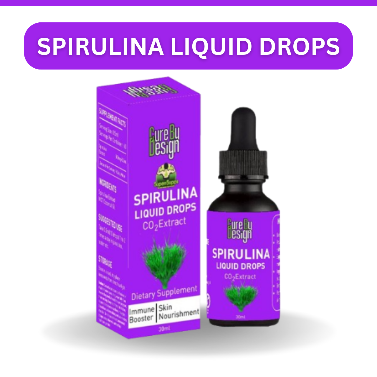 Spirulina Tincture | Co2 Extract - Detox, Boost Immunity, &amp; Energy - Cure By Design - 30ml