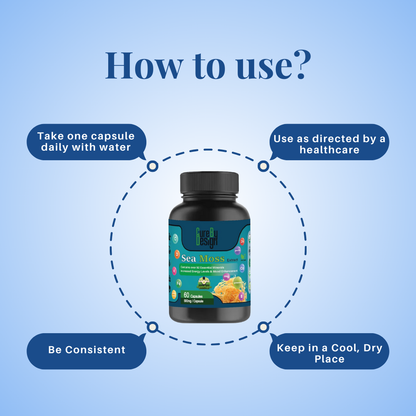 Sea Moss Extract |  USDA Organic - Contains Over 92 Essential  - Increase Energy Levels &amp; Mood Enhnacemnet - Cure By Design - 500mg - 60 Capsules