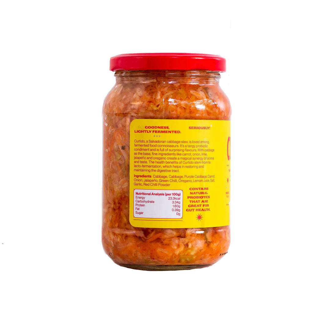 Curtido | Lightly Fermented - Natural - No Added Vinegar &amp; reservatives - Bombucha - 450gm