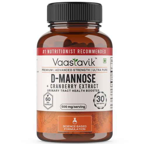 D-Mannose | Healthy Urinary Tract - Gluten Free, Dairy Free, GMO Free & Heavy Metal Free – Vaastavik – (500 mg) – 60 Capsules