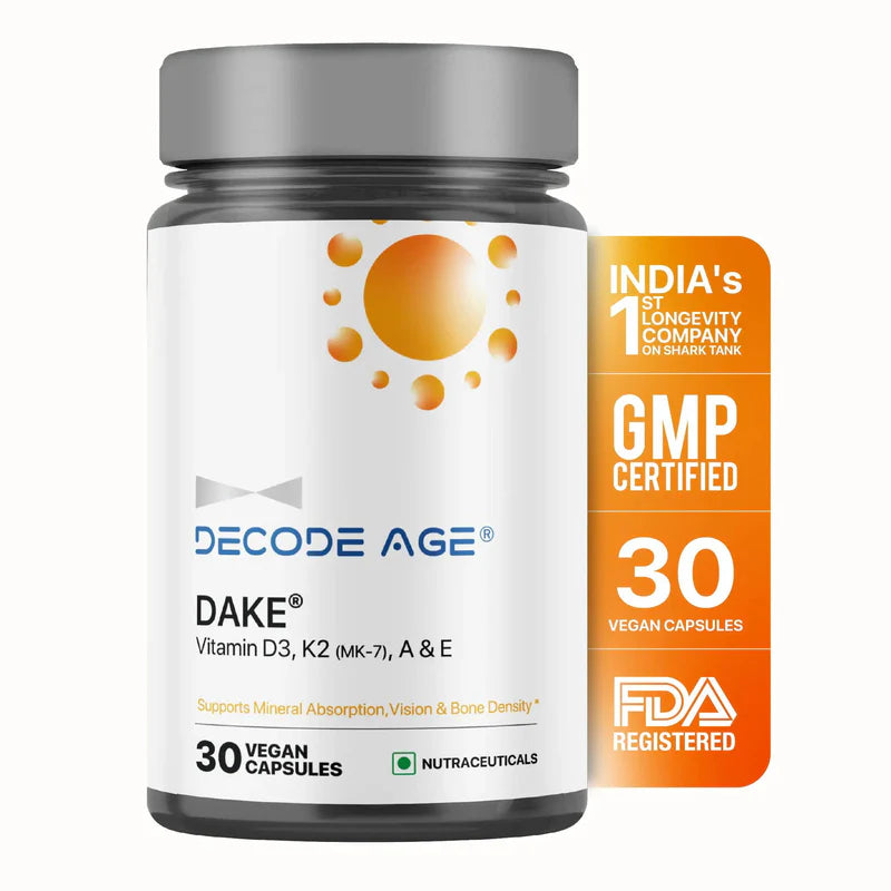DAKE | Vitamin D3, K2 (MK-7), A &amp; E – Vegan, Gluten Free, Non GMO &amp; Sugar Free - Decode Age – 30 Vegan Capsules