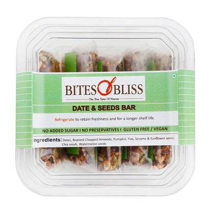 Bar | Date N Seed Bar - Vegan, Gluten Free, No Added Sugar &amp; No Added Preservatives - Bites Of Bliss - (Pack Of 5) - 160gm