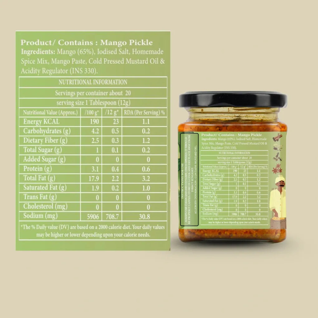 Pickle | Desi Mango Delight (Mango Pickle) - 100% Homemade - No Added Preservatives - Organic Nation - 250gm
