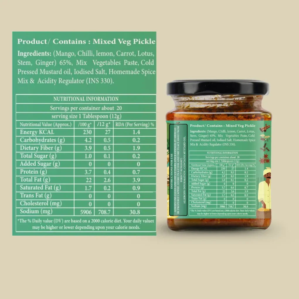 Pickle | Mixed Pickle - Desi Mixed Pickle - Organic Nation  - 250gm
