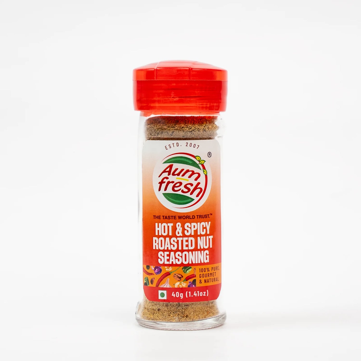 Seasoning | Hot &amp; Spicy Nuts Seasoning -No Additives, No Artificial Flavours &amp; Preservatives Free - 100% Pure &amp; Natural - Aum Fresh - 40gm