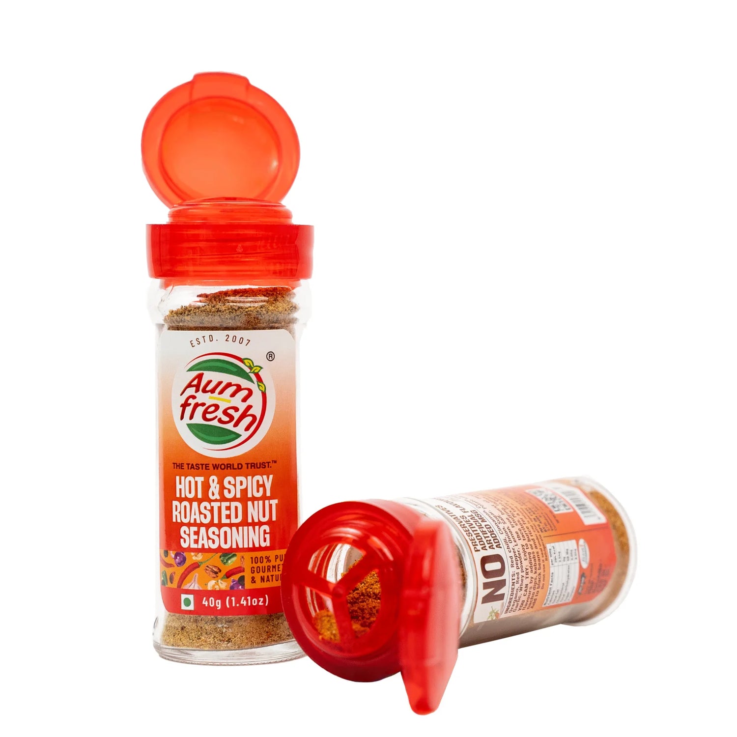 Seasoning | Hot &amp; Spicy Nuts Seasoning -No Additives, No Artificial Flavours &amp; Preservatives Free - 100% Pure &amp; Natural - Aum Fresh - 40gm