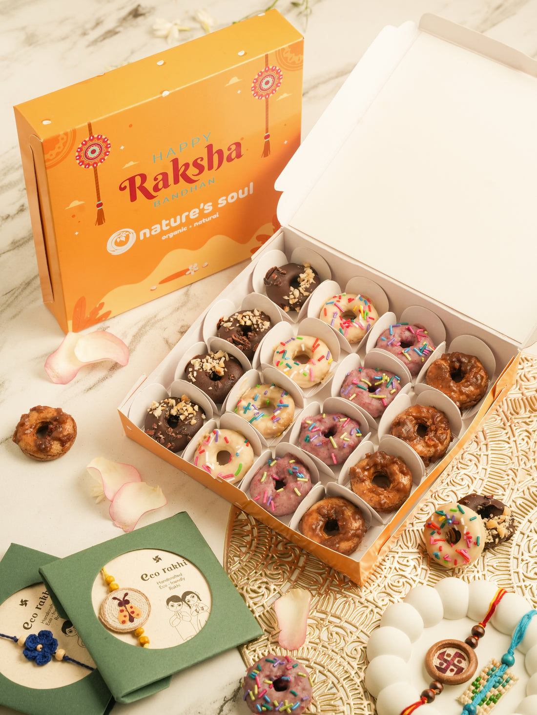 Rakhi Donut Box - Vegan Gluten Free &amp; Refined Sugar Free - Box of 4x4 Donuts