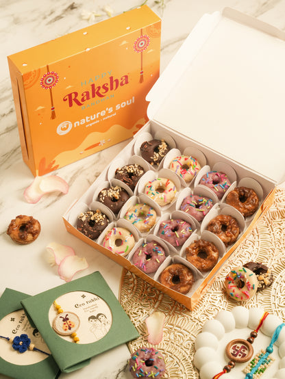 Rakhi Donut Box - Vegan Gluten Free &amp; Refined Sugar Free - Box of 4x4 Donuts