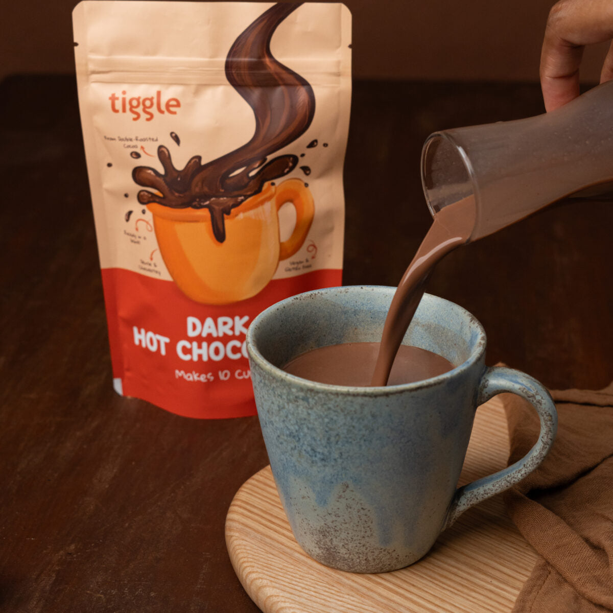 Chocolate Mix| Hazelnut Hot Chocolate Mix (Sweetened With Jaggery) - Nutty &amp; Dense - Chemical Free - Tiggle – Make 1 Cup - 20gm