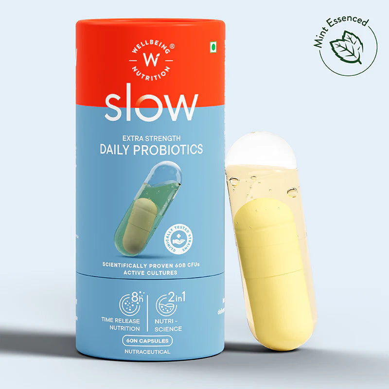 Daily Probiotic | Slow – Extra Strength - No Fillers, No Additives &amp; Non GMO – Wellbeing Nutrition – 60 Capsules