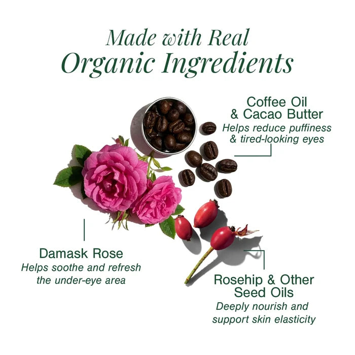 Organic Under Eye Repair Cream Fortified with Damask Rose + Coffee - Juicy Chemistry - 5gm
