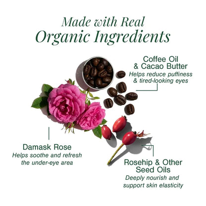 Organic Under Eye Repair Cream Fortified with Damask Rose + Coffee - Juicy Chemistry - 5gm