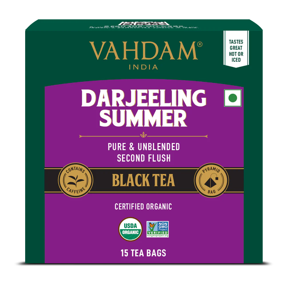 Tea | Darjeeling Summer Black Tea - USDA Organic - Vahdam - 15 Tea Bags