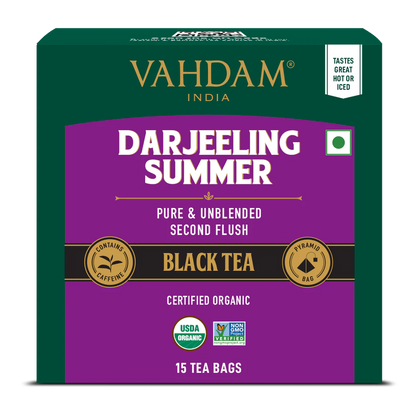 Tea | Darjeeling Summer Black Tea - USDA Organic - Vahdam - 15 Tea Bags