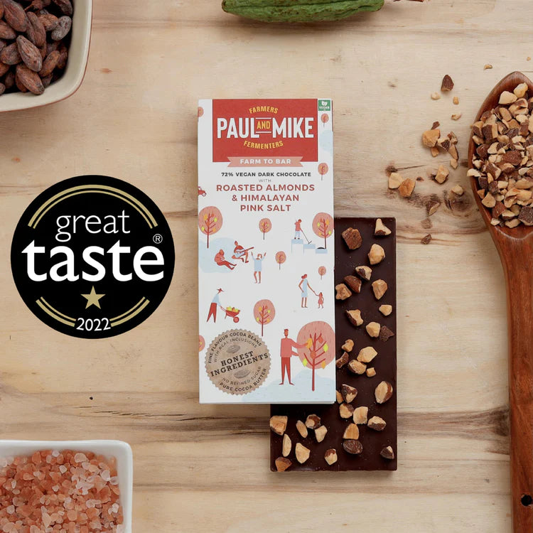 Dark Chocolate | 72% Dark Chocolate (With Roasted Almond &amp; Himalayan Pink Salt) – Vegan, Non Gmo, No added vanilla &amp;amp; No Refined Sugar - Paul &amp;amp; Mike – 68gm