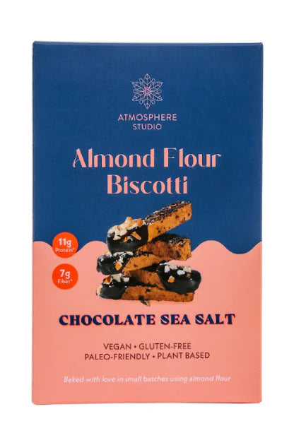 Biscotti | Almond Flour Biscotti (Chocolate Sea Salt) - 11g Protein - Baked With Using Almond Flour - Plant Based - Vegan, Gluten Free, Diabetic Friendly & Paleo Friendly - Atmosphere - 120gm
