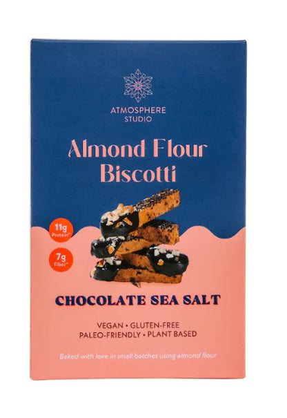 Biscotti | Almond Flour Biscotti (Chocolate Sea Salt) - 11g Protein - Baked With Using Almond Flour - Plant Based - Vegan, Gluten Free, Diabetic Friendly &amp;amp; Paleo Friendly - Atmosphere - 120gm