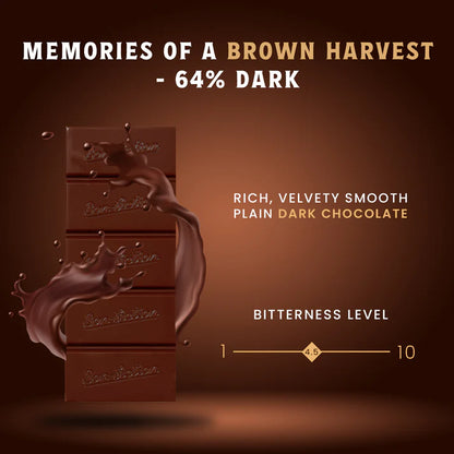 Dark Chocolate | Memories Of A Brown Harvest - 64% Dark Chocolate - Tree To Bar – Single Origin – 100% Natural – Vegan, Gluten Free, Palm Oil Free, Non GMO, No Artificial Flavour &amp; No Added Preservatives - Vegan – Bon-Fiction – 55gm