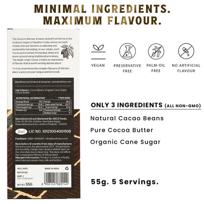 Dark Chocolate | Memories Of A Brown Harvest - 64% Dark Chocolate - Tree To Bar – Single Origin – 100% Natural – Vegan, Gluten Free, Palm Oil Free, Non GMO, No Artificial Flavour &amp; No Added Preservatives - Vegan – Bon-Fiction – 55gm